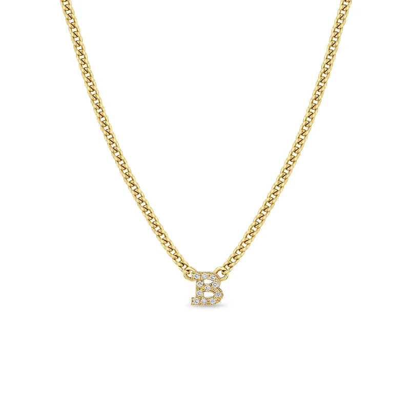 14k Curb Chain Pavé Diamond Initial Letter Necklace