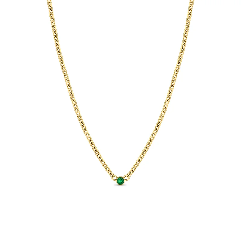 14k Emerald Bezel XS Curb Chain Necklace