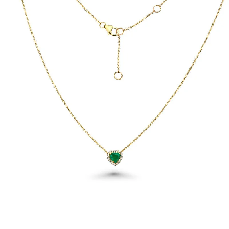 Heart Shape Emerald With Diamond Halo Necklace (0.96 ct.) in 14K Gold