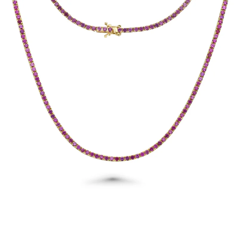 Pink Sapphire Tennis Necklace (5.50 ct.) 4-Prongs Setting in 14K Gold