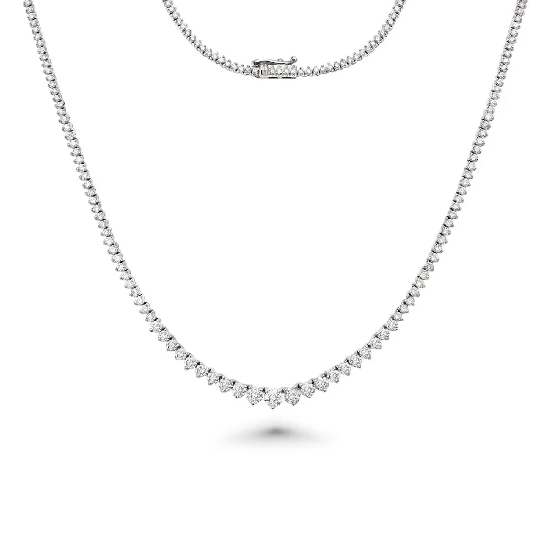 Riviera Diamond Tennis Necklace (5.55 ct.) 1.80 mm to 4.30 mm 3-Prongs Setting in 14K Gold