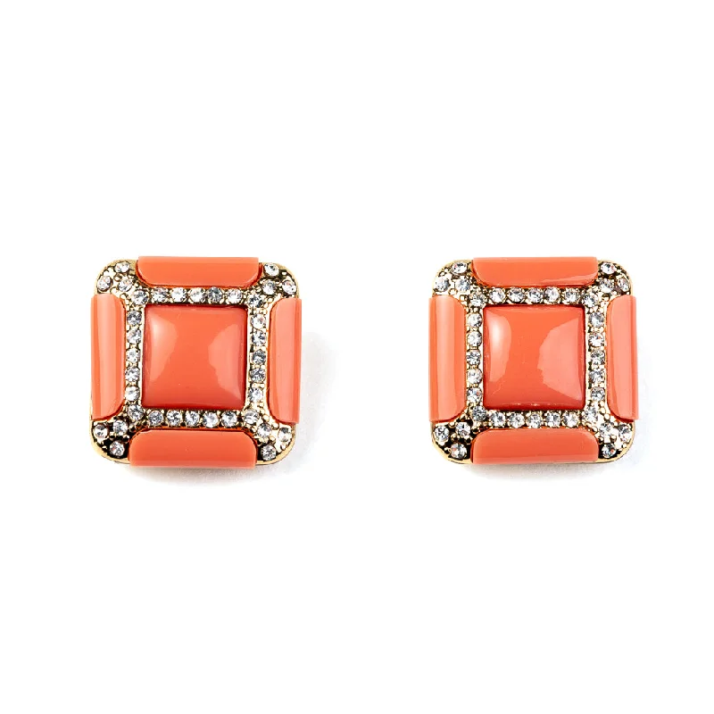 Coral Square Clip Earrings