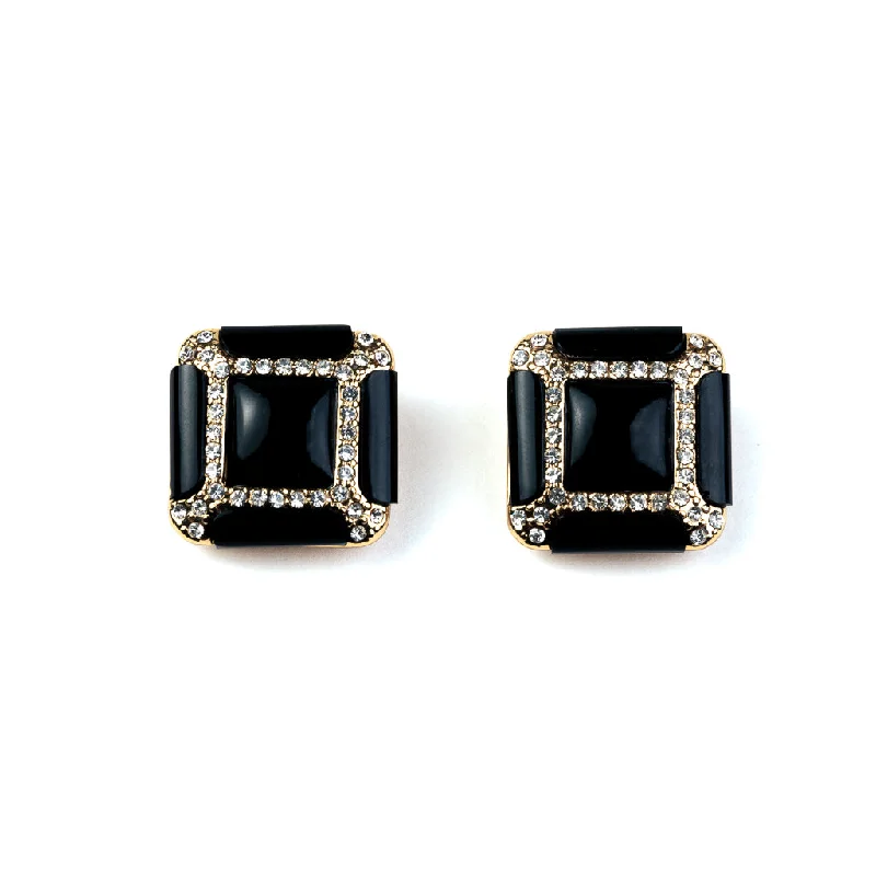 Black Square Clip Earrings