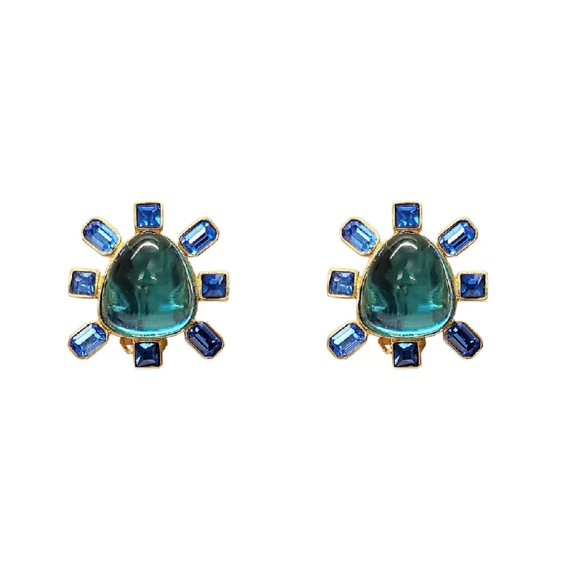 Sapphire and Aqua Cabochon Center Clip Earring