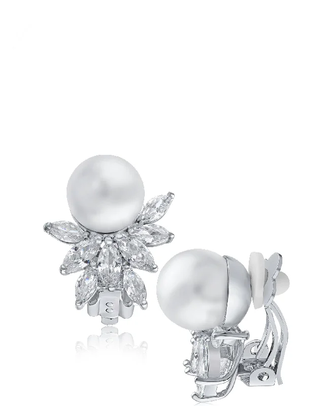 Cubic Zirconia & Glass Pearl Post Earrings