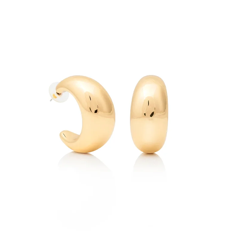 Gold "C" Shape Post Hoop Earring