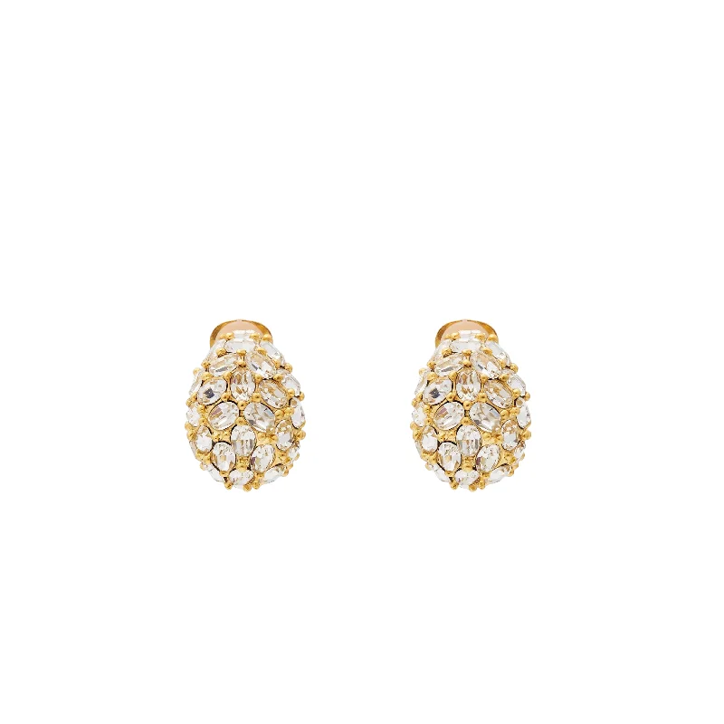 Gold & Crystal Oval Stone Domed Clip Earring