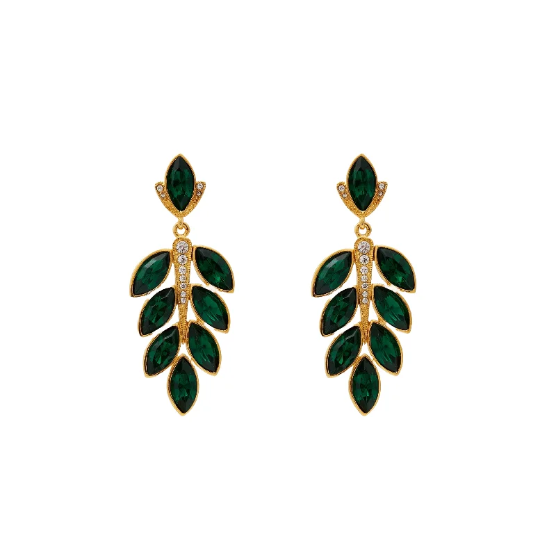 Gold & Emerald Leave Post Drop Earring