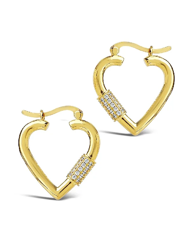 CZ Heart Carabiner Lock Hoops