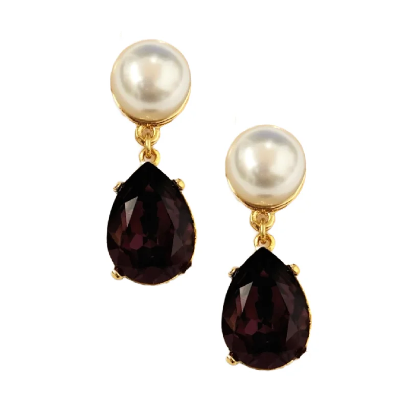 Pearl & Amethyst Teardrop Pierced Earring