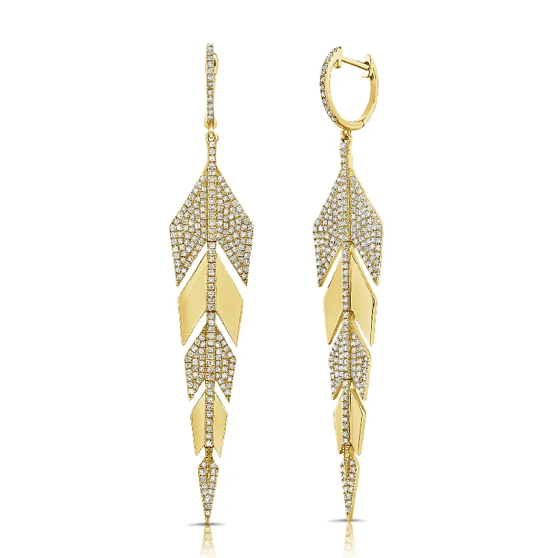 Segment Plates Diamond Leaf Drop Earrings