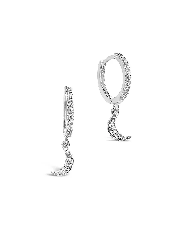 Sterling Silver CZ Crescent Micro Hoops