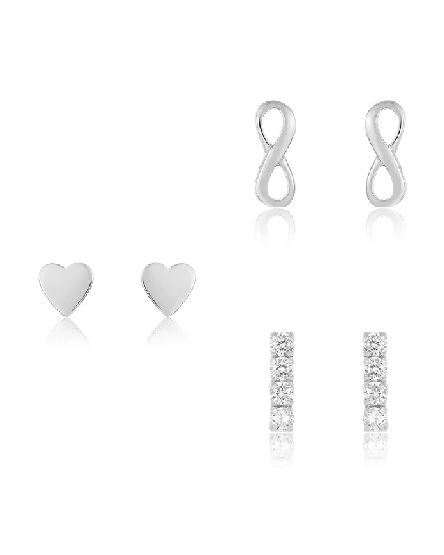 Sterling Silver Heart & Infinity Earring Set of 3