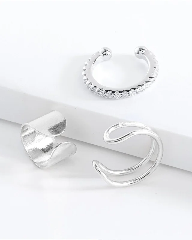 Sterling Silver Simple Ear Cuff Set of 3