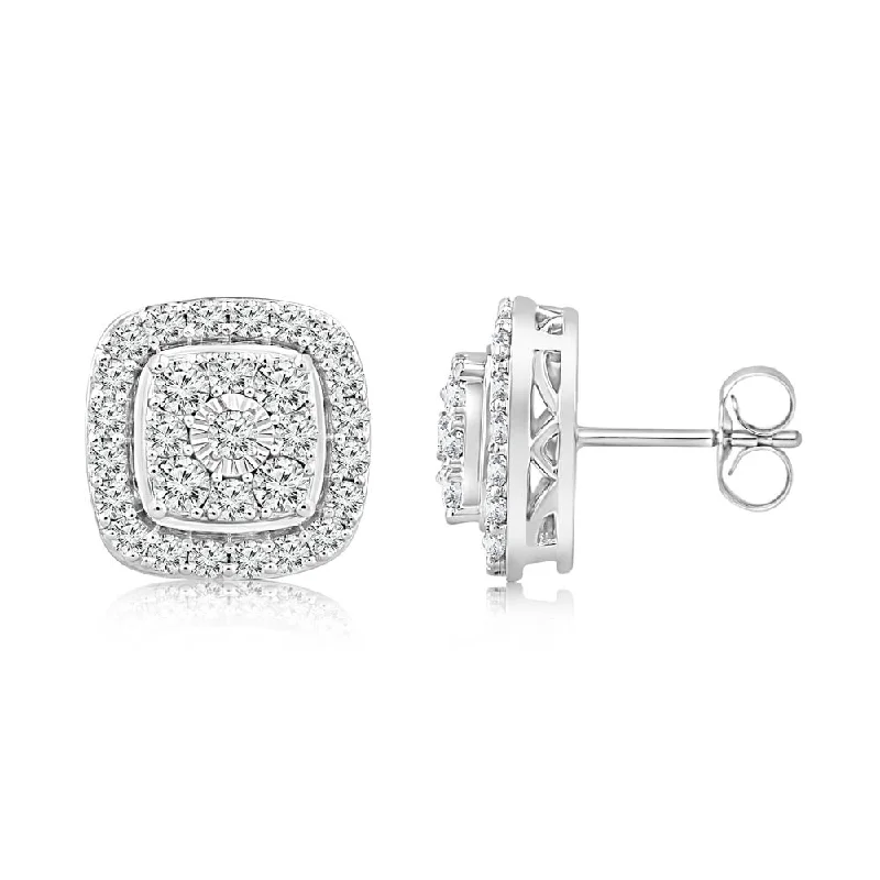 Luxury Jewelry Clearance – Shop Premium Styles Now 0.95 Carat Diamond Cushion Cluster Stud Earrings