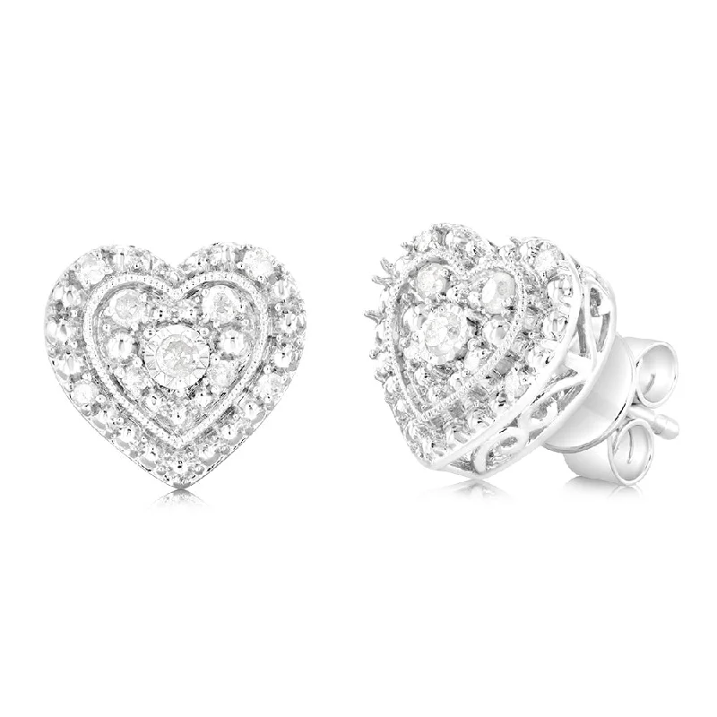 Limited-Time Jewelry Sale – Elegant Styles At Less 1/6 Carat Diamond Heart Stud Earrings in Sterling Silver