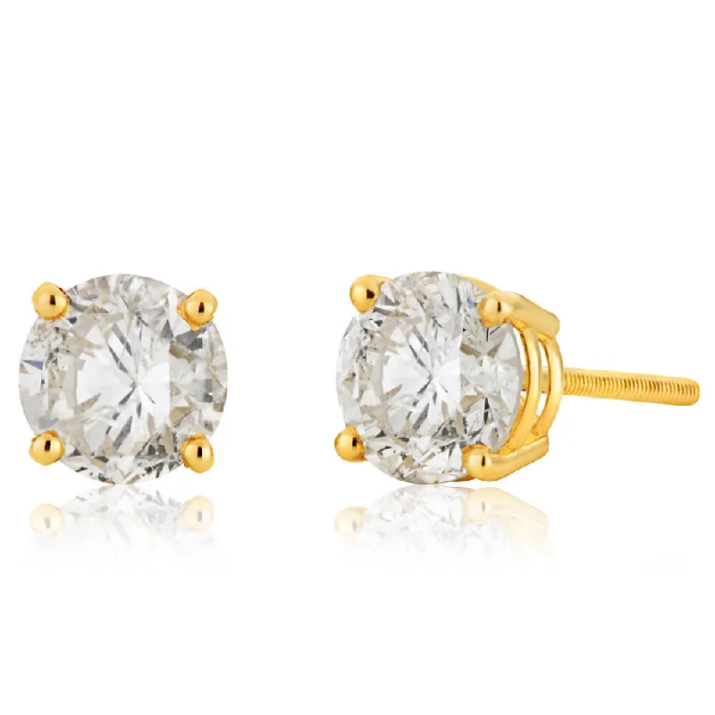 Eco-Friendly Sustainable Jewelry For Conscious Buyers 14ct Yellow Gold Diamond Stud Earrings with Approximately 1.5 Carats of Diamonds