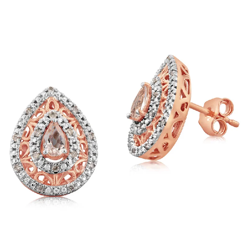 Last Chance To Shop High-End Jewelry At Markdown Prices 9ct Rose Gold Diamond And Morganite Stud Earrings