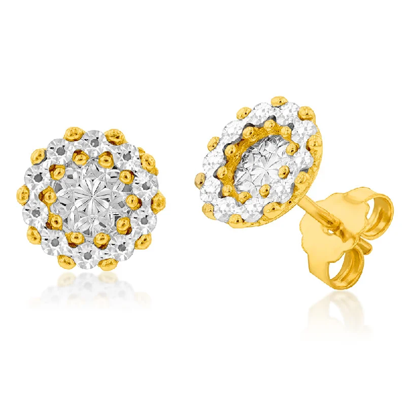 Gorgeous Jewelry, Limited-Time Savings 9ct Yellow And White Gold Diamond Cut Round Stud Earrings