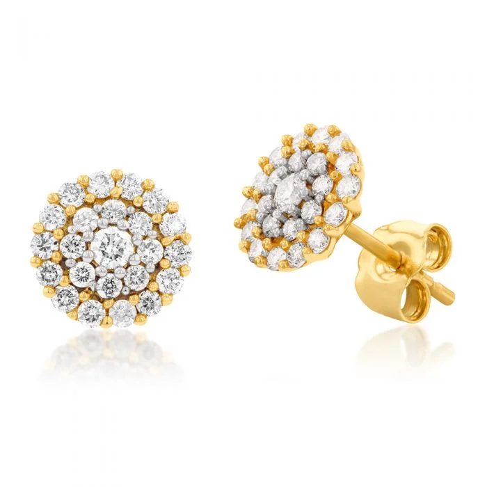 Buy More, Save More On Stunning Jewelry Pieces 9ct Yellow Gold 1/2 Carat Diamond Cluster Stud Earrings