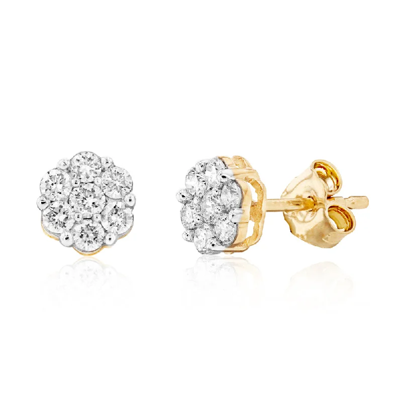 Luxury Jewelry Now At Special Promotional Rates 9ct Yellow Gold 1/2 Carat Diamond Stud Earrings