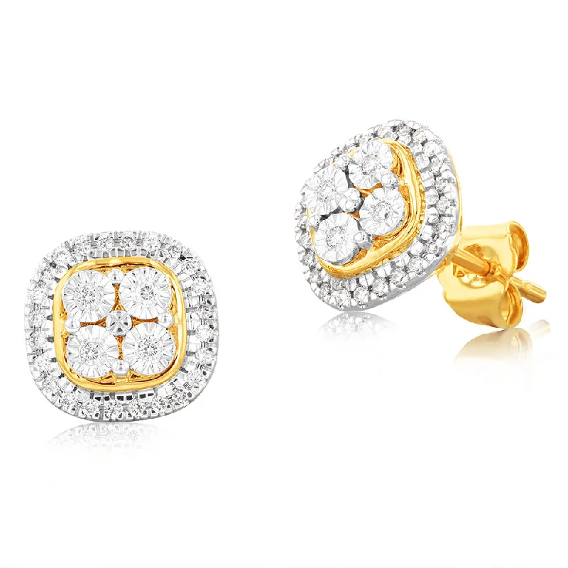 Personalized Engraved Jewelry For Meaningful Gifts 9ct Yellow Gold 1/5 carat Diamond Stud Earrings with 56 Brilliant Cut Diamonds