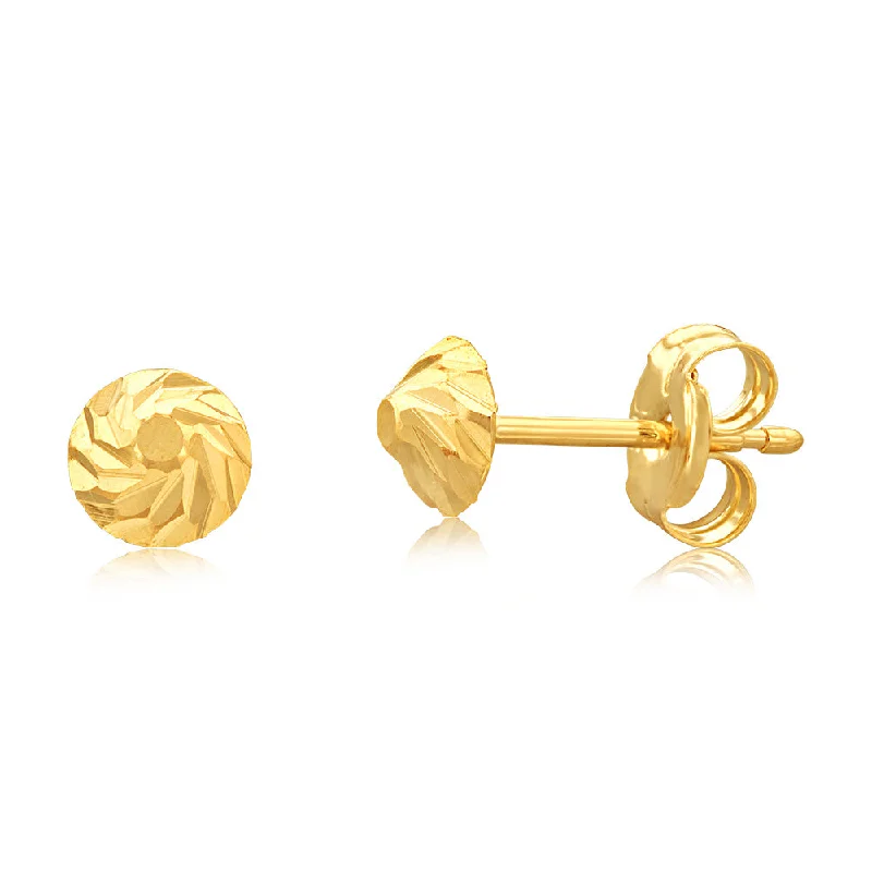 Bohemian-Inspired Jewelry For Free-Spirited Fashion 9ct Yellow Gold 4mm Carved Cone Stud Earrings