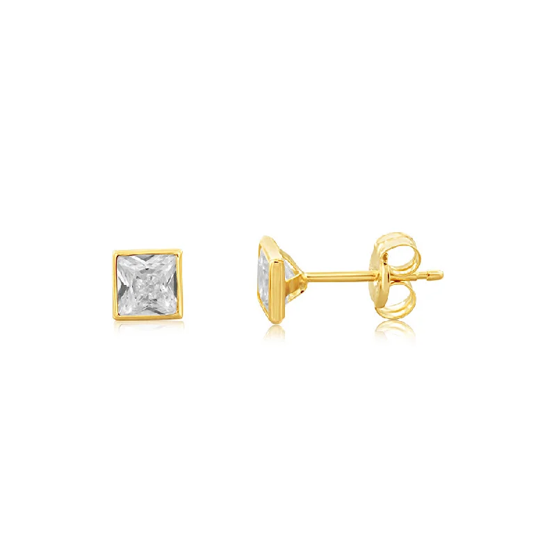 The Perfect Jewelry Piece At The Perfect Discount 9ct Yellow Gold 4X4mm Square Bocel Cubic Zirconia Stud Earrings