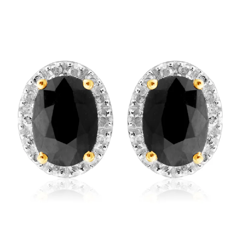 Sparkle For Less – Shop Our Limited-Time Jewelry Deals 9ct Yellow Gold 5X7mm Oval Cut Natural Sapphire and 0.14 Carat Diamond Stud Earrings