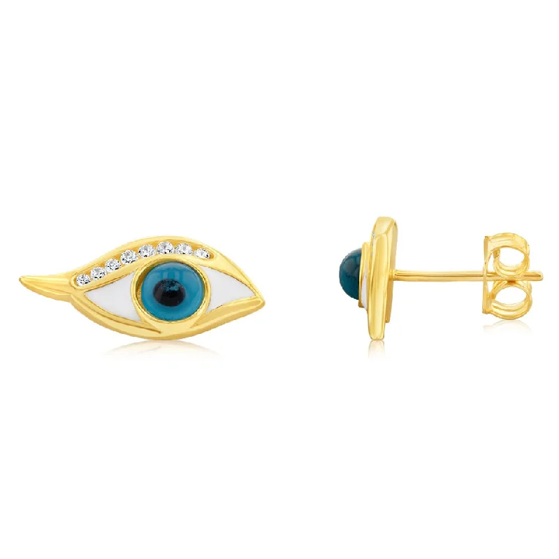 Timeless Elegance Now At Special Discounts 9ct Yellow Gold Cubic Zirconia Evil Eye Stud Earrings