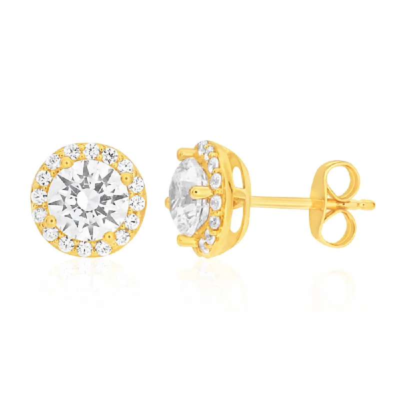 Holiday Jewelry Sale – Perfect Gifts At The Best Prices 9ct Yellow Gold Cubic Zirconia Halo Stud Earrings