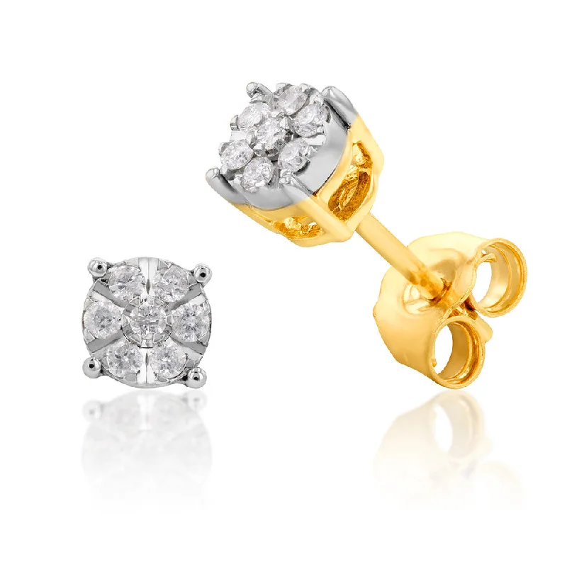 Must-Have Jewelry At Unbelievable Discounts 9ct Yellow Gold Diamond Stud Earrings With 14 Brilliant Diamonds