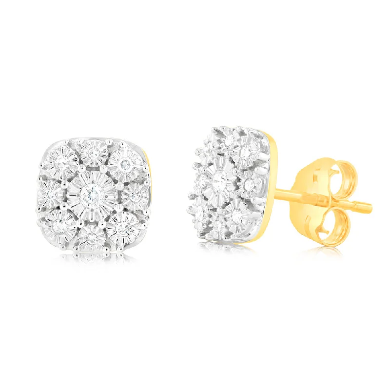 Bold And Beautiful Jewelry Now At Irresistible Prices 9ct Yellow Gold Diamond Stud Earrings with 18 Brilliant Cut Diamonds