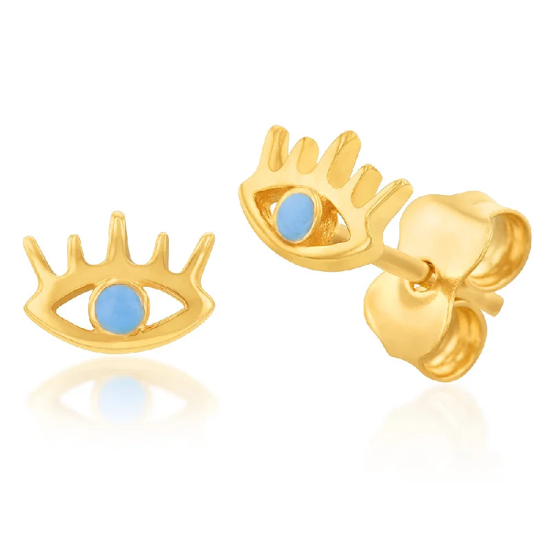 Customized Silver Jewelry For Unique Style 9ct Yellow Gold Enamel Eye Stud Earrings