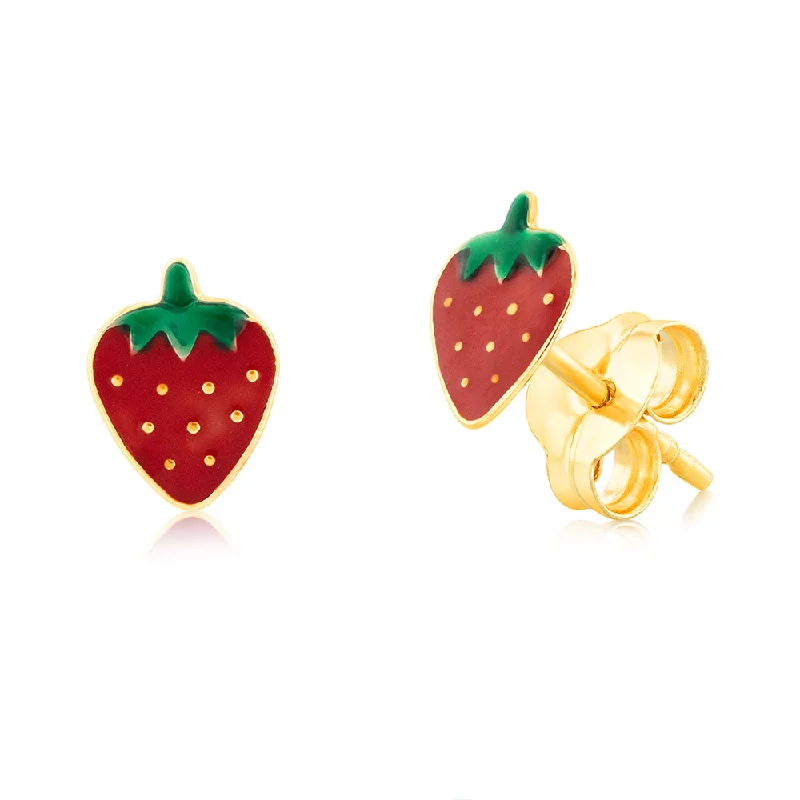 High-End Jewelry, Now More Affordable Than Ever 9ct Yellow Gold Enamel Strawberry Stud Earrings