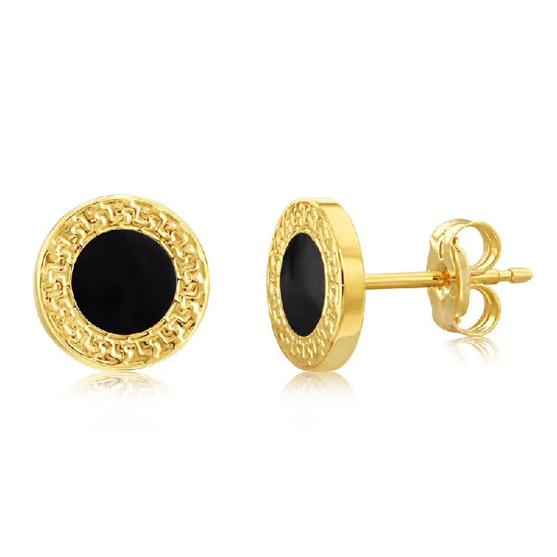 Once-A-Year Jewelry Sale – Grab Your Favorites Now 9ct Yellow Gold Greek Key Edge Enamel 8mm Stud Earrings