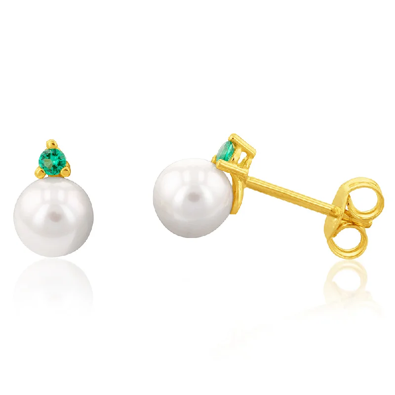 Handcrafted Beauty At Affordable Prices 9ct Yellow Gold Green Cubic Zirconia Pearl Stud Earrings