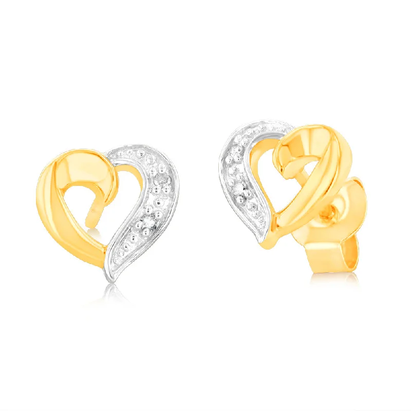 Shop Modern Jewelry Collections With Exclusive Discounts 9ct Yellow Gold Heart Shaped Diamond Stud Earrings