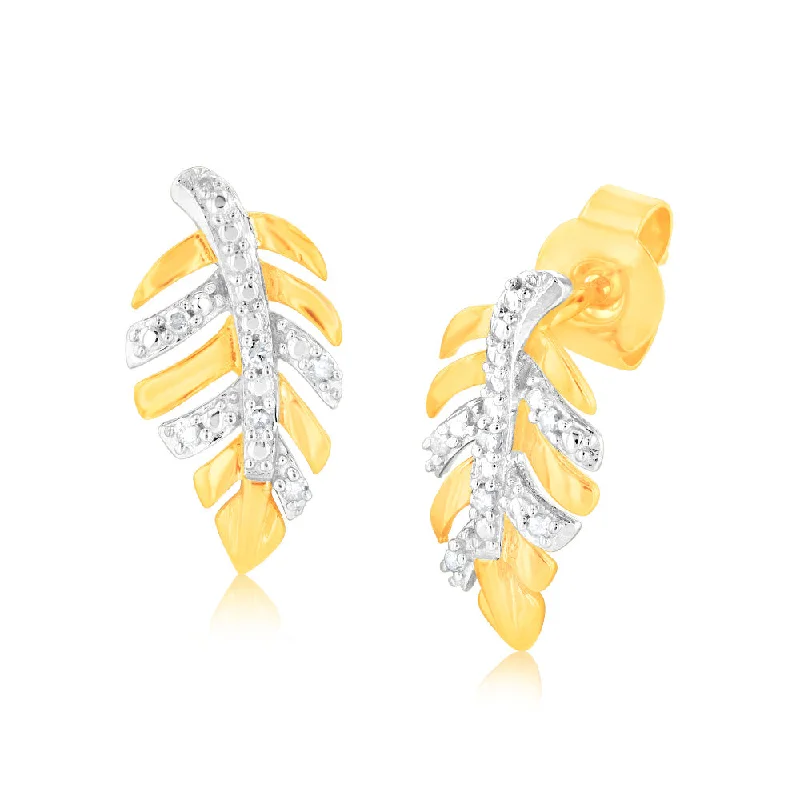 Jewelry Deals That Outshine The Rest 9ct Yellow Gold Leaf Shaped Diamond Stud Earrings