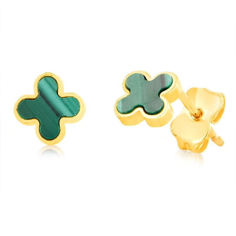 Luxury Jewelry Sale – Elegant Styles At Unbeatable Prices 9ct Yellow Gold Malachite Petal Stud Earrings