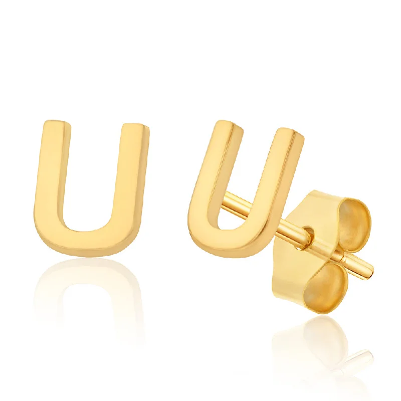 Shop Handcrafted Jewelry At Special Promotional Rates 9ct Yellow Gold Mini Initial "U" Stud Earrings