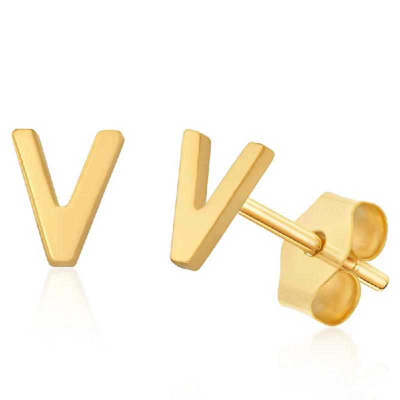 Special Offers On Handcrafted And Designer Jewelry 9ct Yellow Gold Mini Initial "V" Stud Earrings