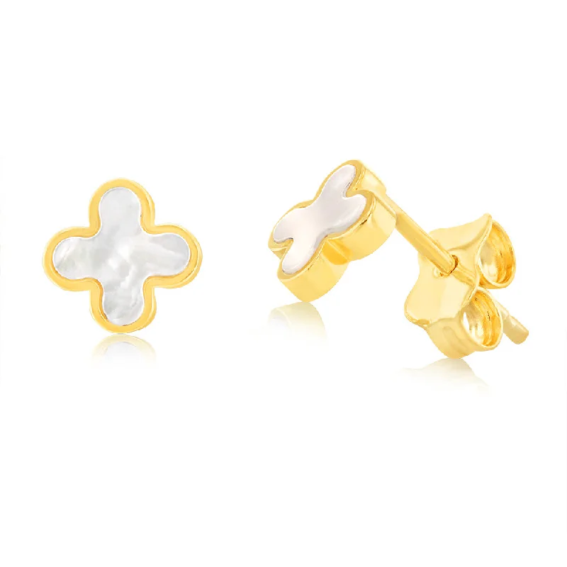 Limited-Time Offer On Premium Jewelry Collections 9ct Yellow Gold Mother Of Pearl Petal Stud Earrings