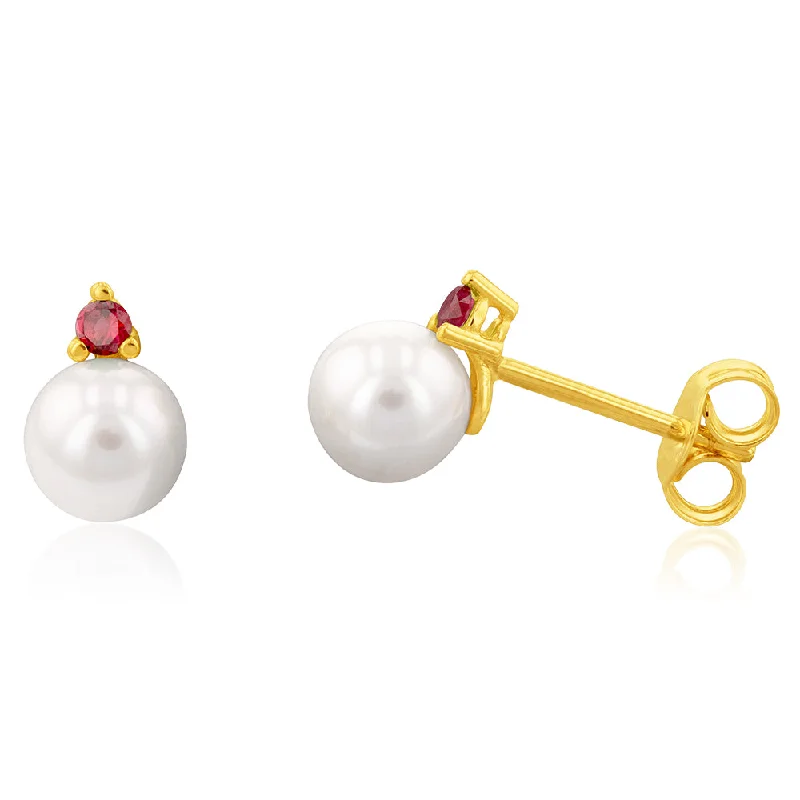 Personalized Jewelry Sale – Unique Gifts At Low Prices 9ct Yellow Gold Red Cubic Zirconia Pearl Stud Earrings