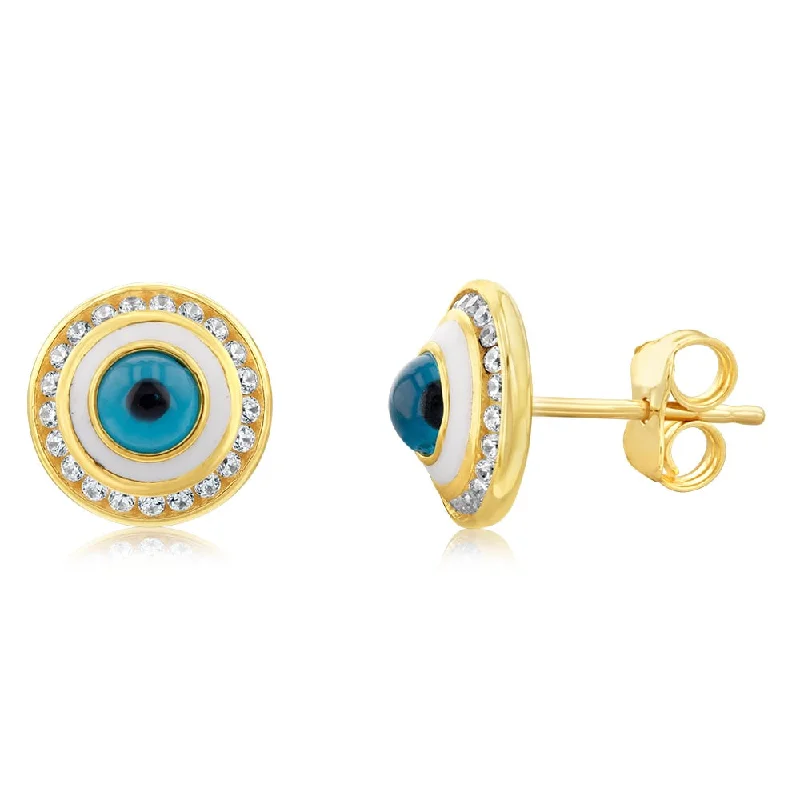 Best Jewelry Deals – Premium Quality At Exclusive Discounts 9ct Yellow Gold Round Cubic Zirconia Evil Eye Stud Earrings