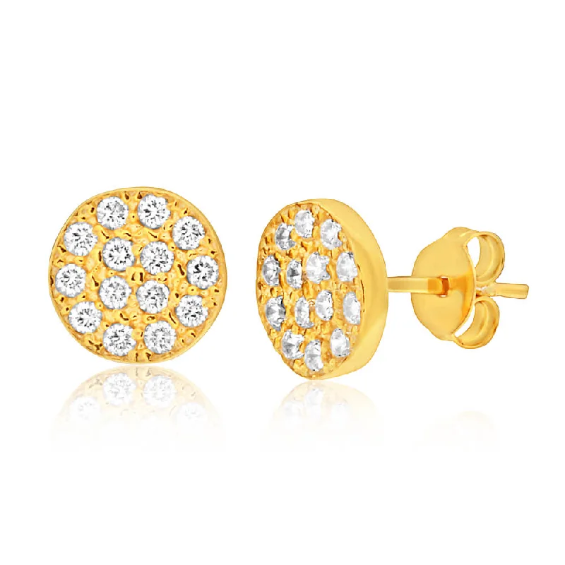 Affordable Gold-Plated Jewelry For Modern Fashion 9ct Yellow Gold Silver Filled Cubic Zirconia 9.5mm Stud Earrings