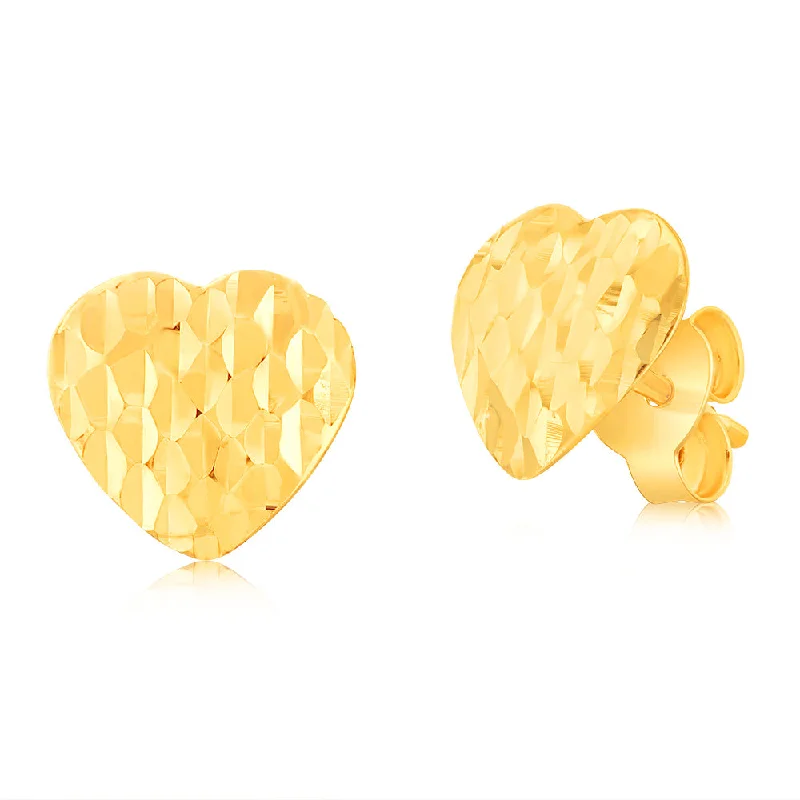 Don't Miss Our Biggest Jewelry Sale Of The Season 9ct Yellow Gold Textured Heart Stud Earrings