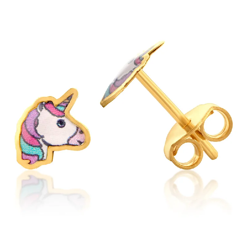 Waterproof Stainless Steel Jewelry For Lasting Beauty 9ct Yellow Gold Unicorn Stud Earrings