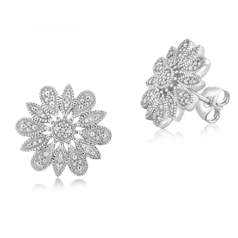 Dainty And Elegant Jewelry Now At Reduced Prices Flower Diamond Stud Earrings in Sterling Silver