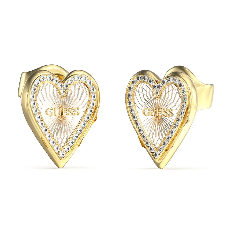 Modern Statement Jewelry For Bold Styling Guess Stainless Steel Gold Plated 14mm Heart Stud Earrings